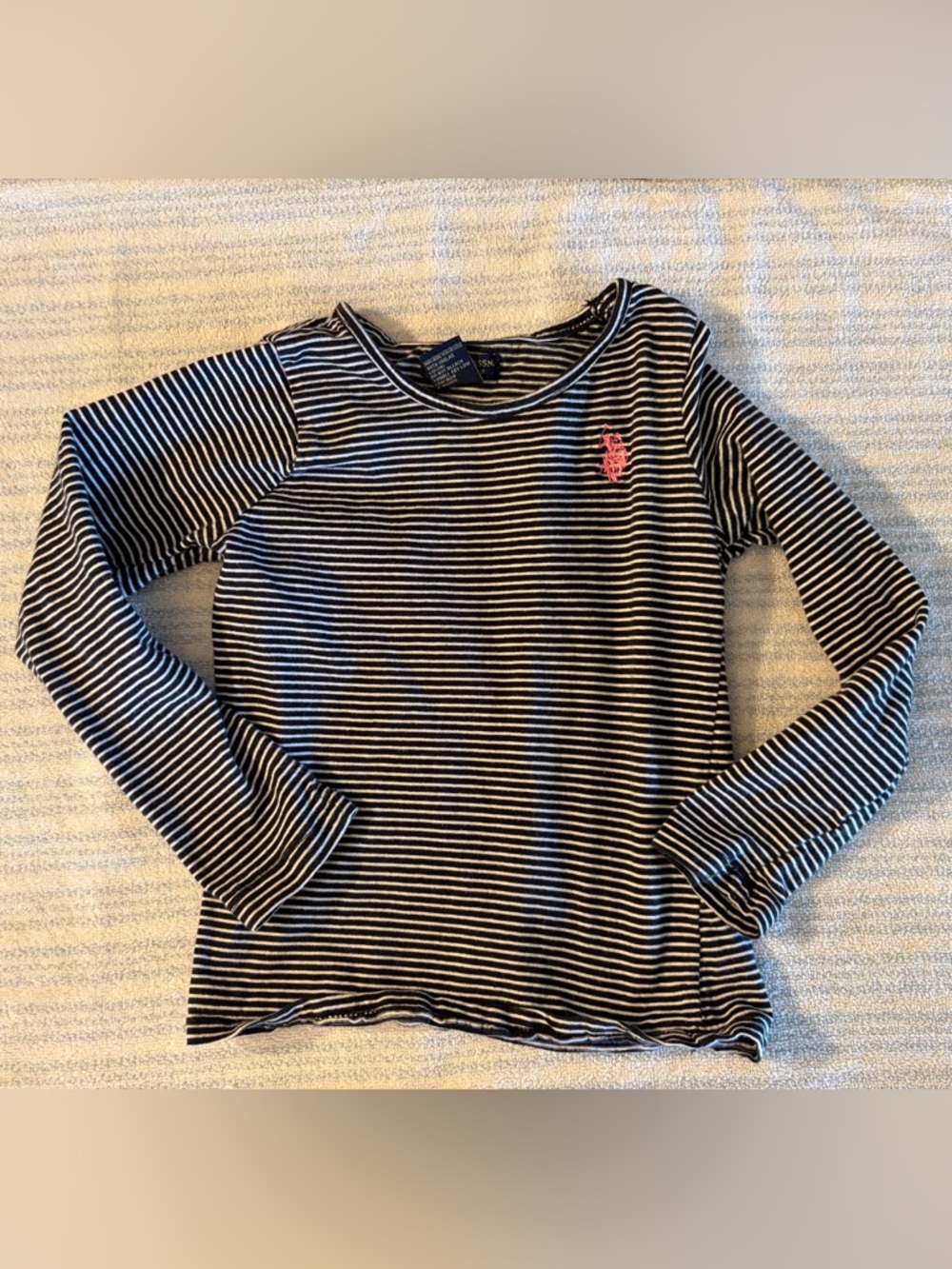 U.S. Polo Assn. Black & White Striped Long-Sleeve Tee with Pink Logo